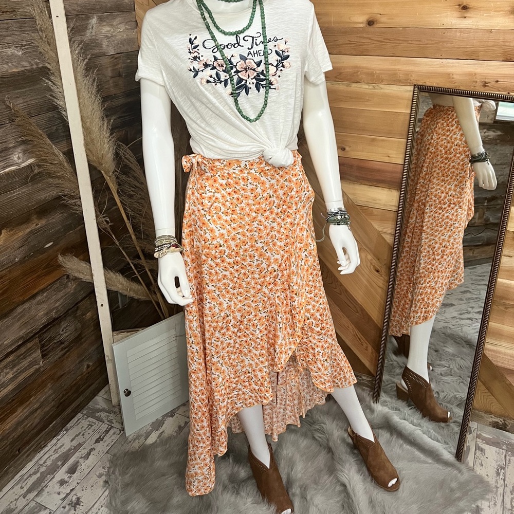 Floral Printing Flared Wrap Skirt